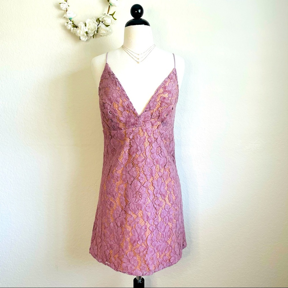 Free People Lilac Floral Lace Mini Dress